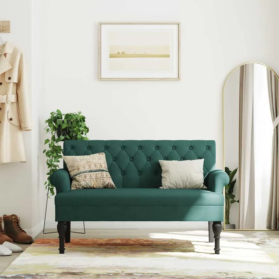 Banc avec dossier vert foncé 120x62x75,5 cm tissu - 3