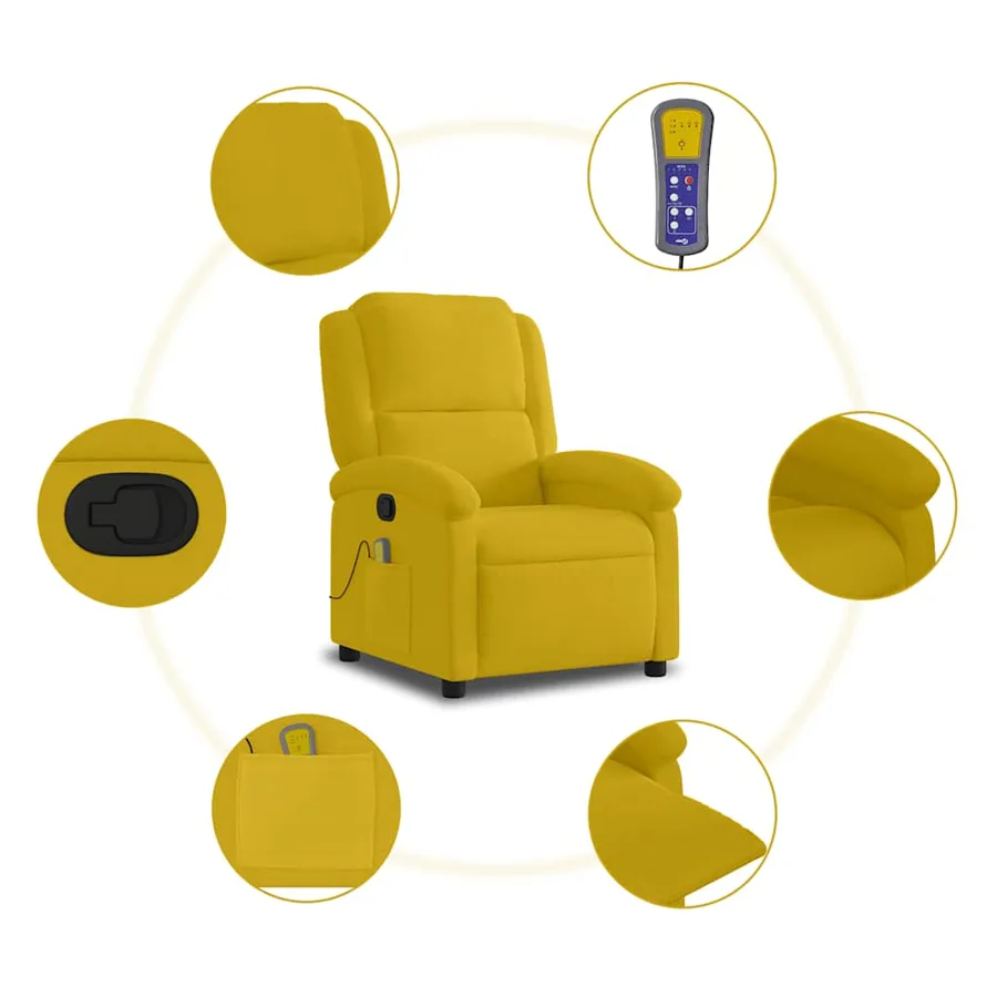 Fauteuil de massage inclinable jaune velours - 8