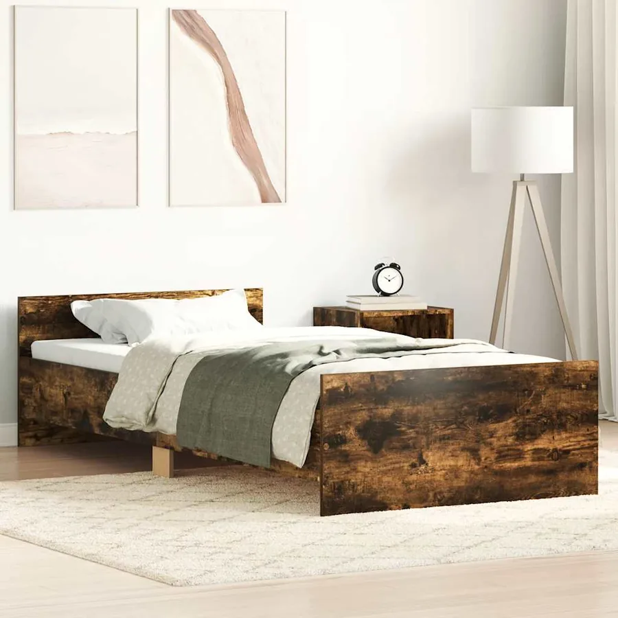Cadre de lit sans matelas chêne fumé 75x190cm bois d'ingénierie