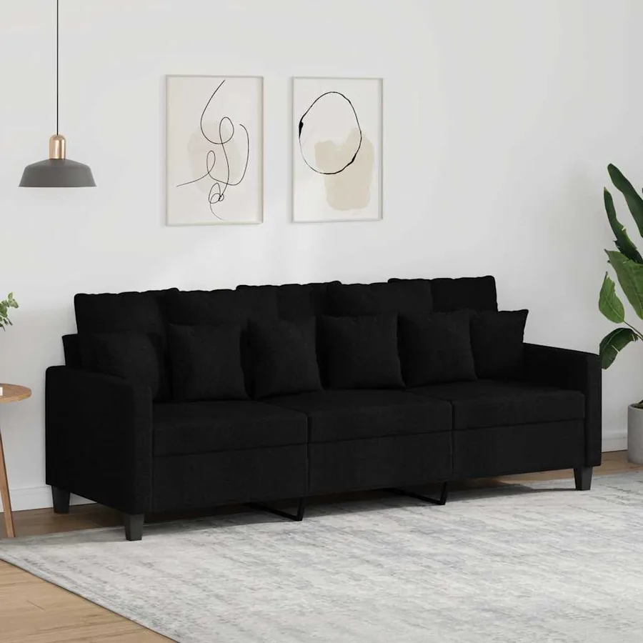 Canapé à 3 places Noir 180 cm Tissu