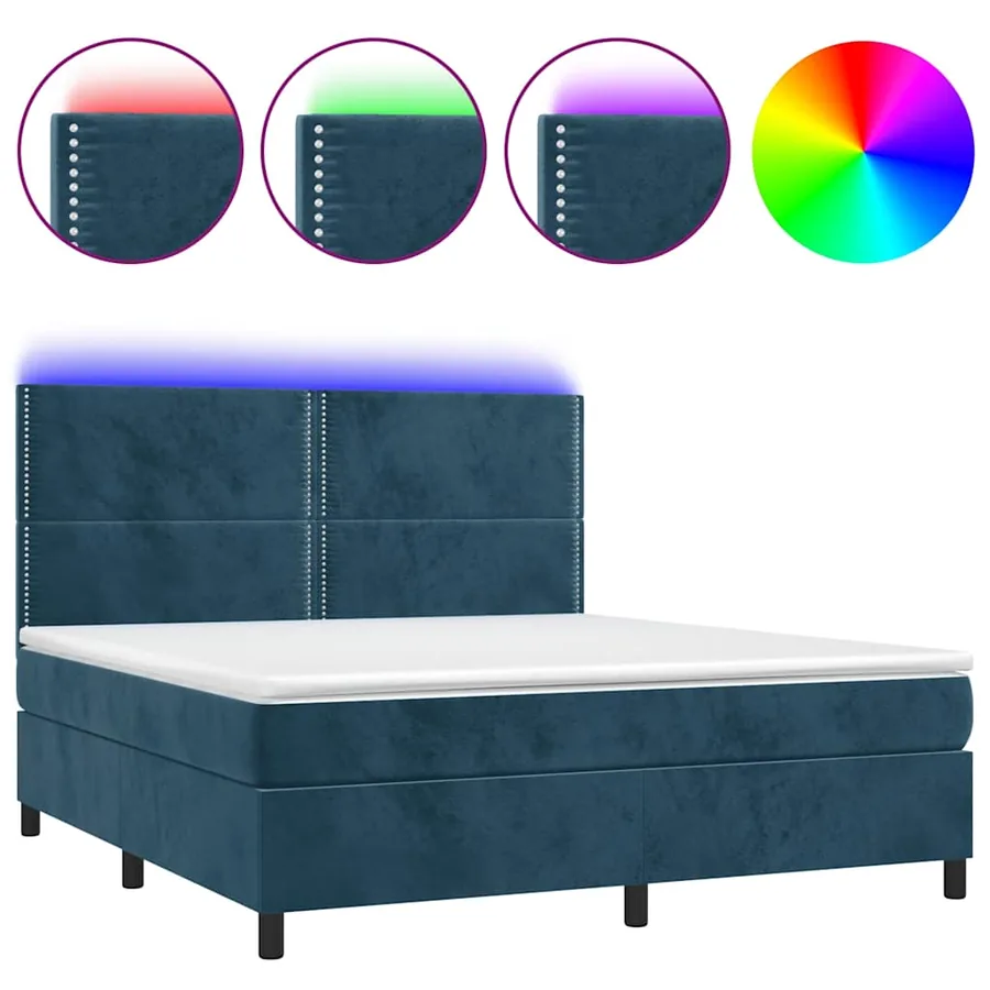 Sommier à lattes de lit matelas et LED Bleu foncé 160x200 cm - 2