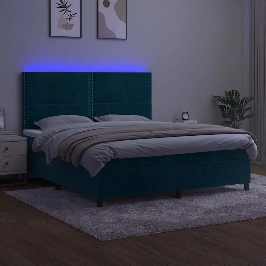 Sommier à lattes de lit matelas et LED Bleu foncé 160x200 cm - 4