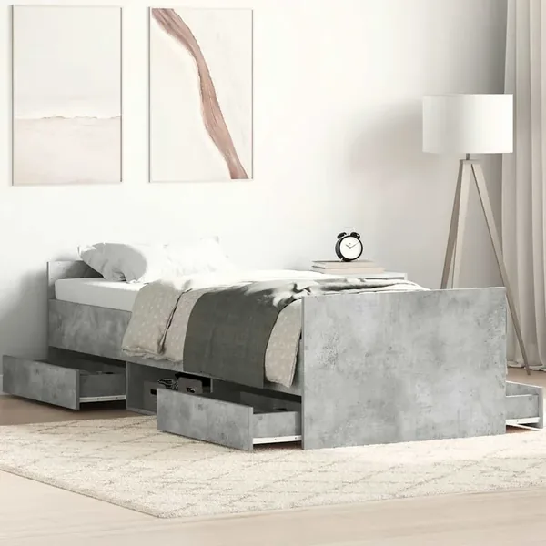 Cadre de lit sans matelas gris béton 75x190 cm