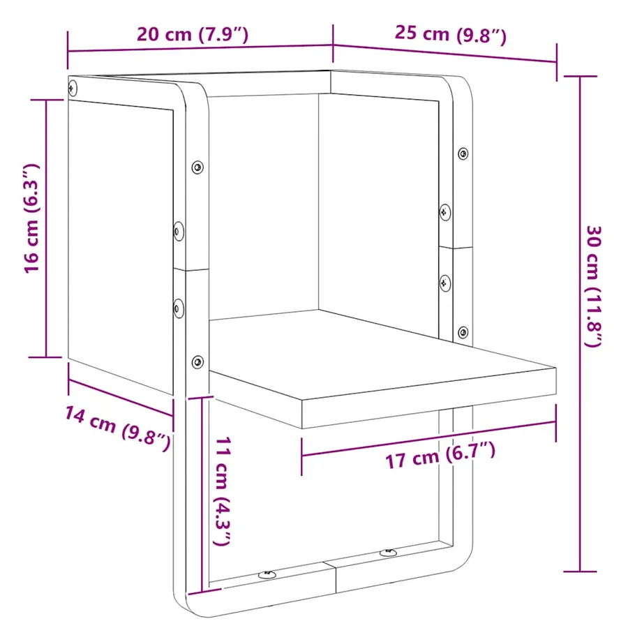 Étagère murale avec barre sonoma gris 20x25x30 cm - 8