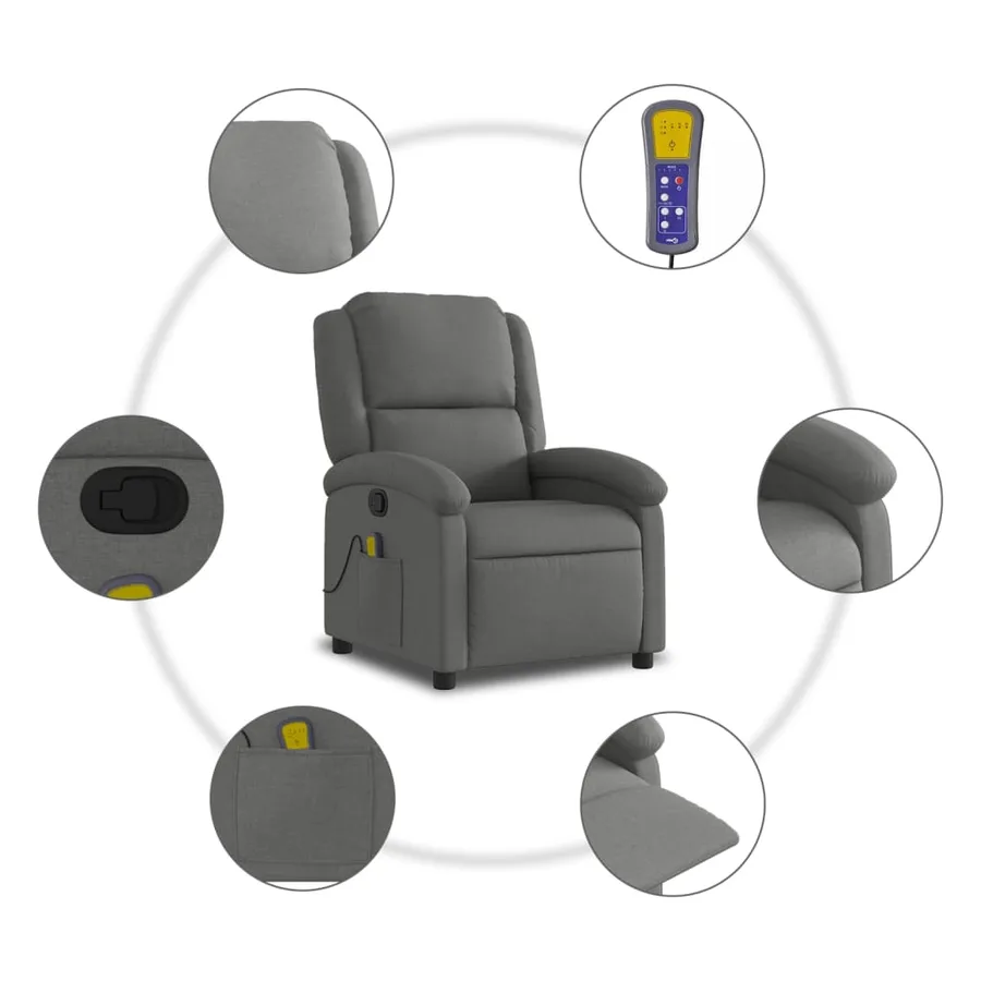 Fauteuil inclinable de massage en tissu gris foncé - 6