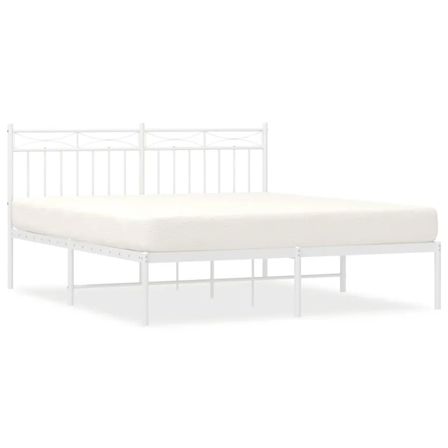 Cadre de lit métal sans matelas et tête de lit blanc 150x200 cm - 2