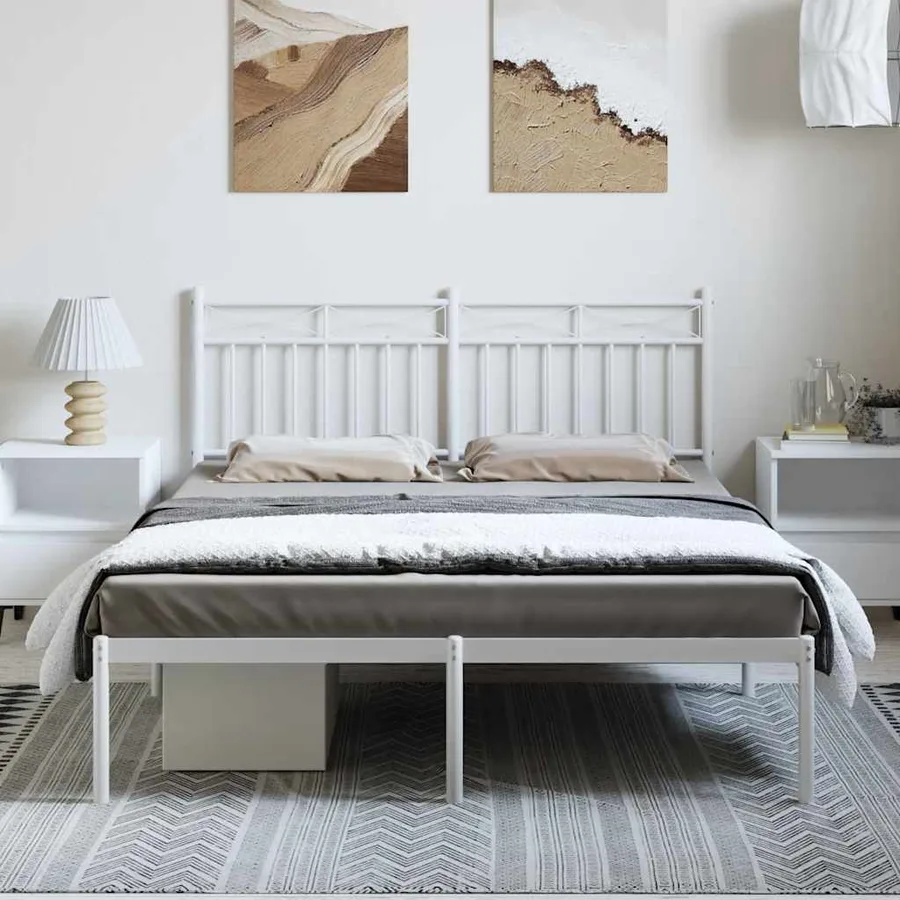 Cadre de lit métal sans matelas et tête de lit blanc 150x200 cm - 3