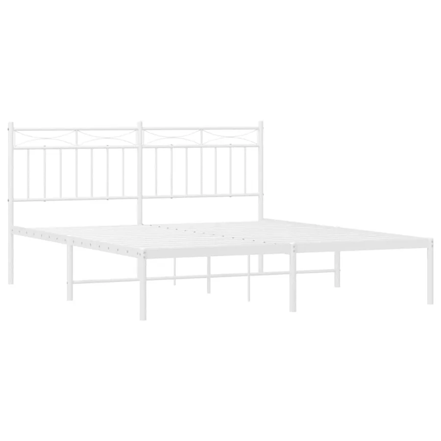 Cadre de lit métal sans matelas et tête de lit blanc 150x200 cm - 5