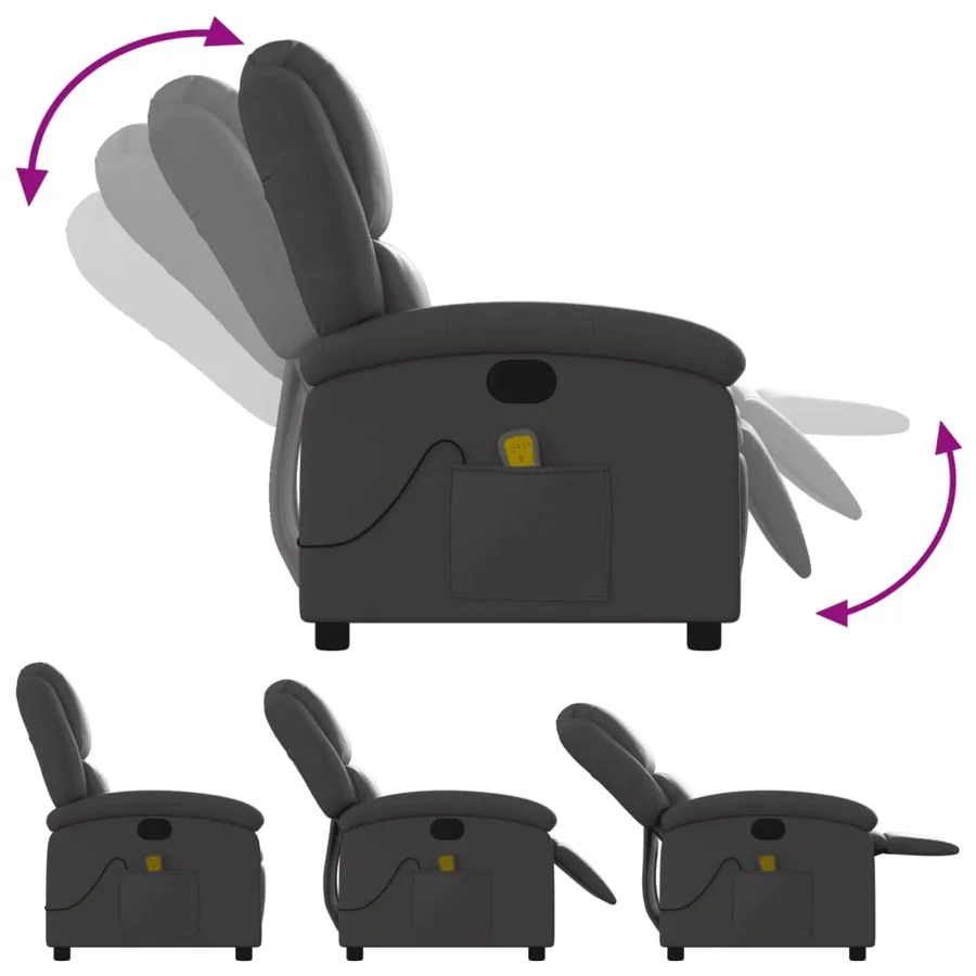Fauteuil de massage inclinable gris cuir véritable - 5