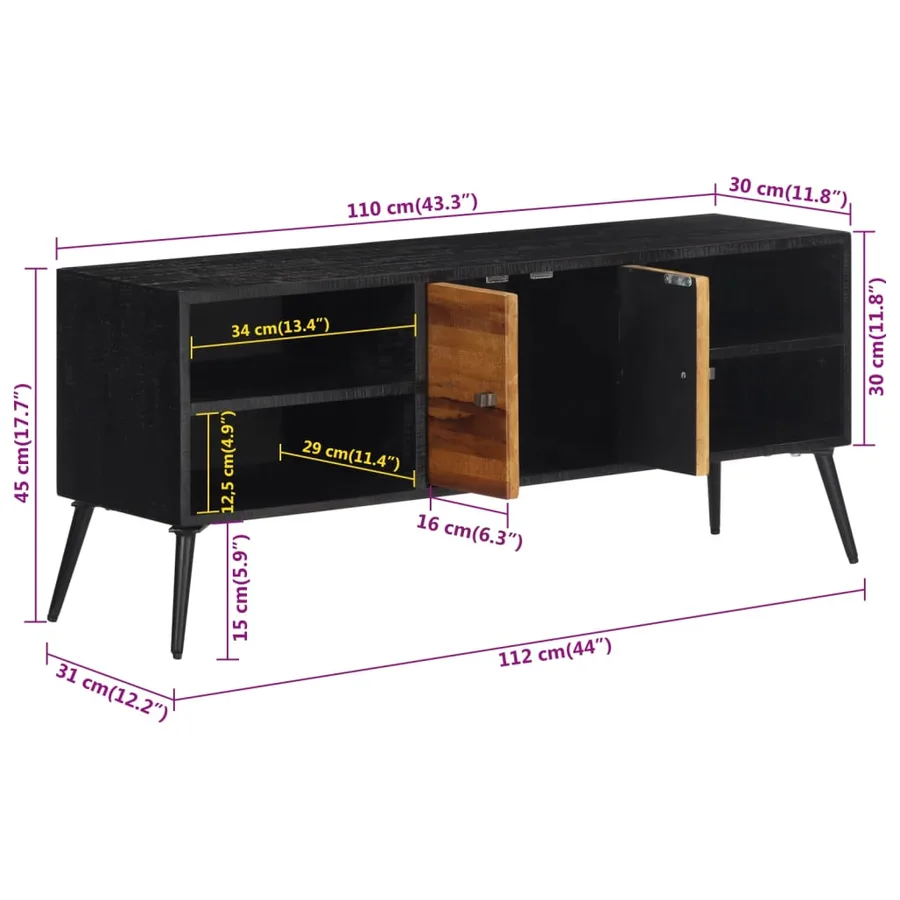 Meuble TV 112x31x45 cm teck massif récupéré - 10