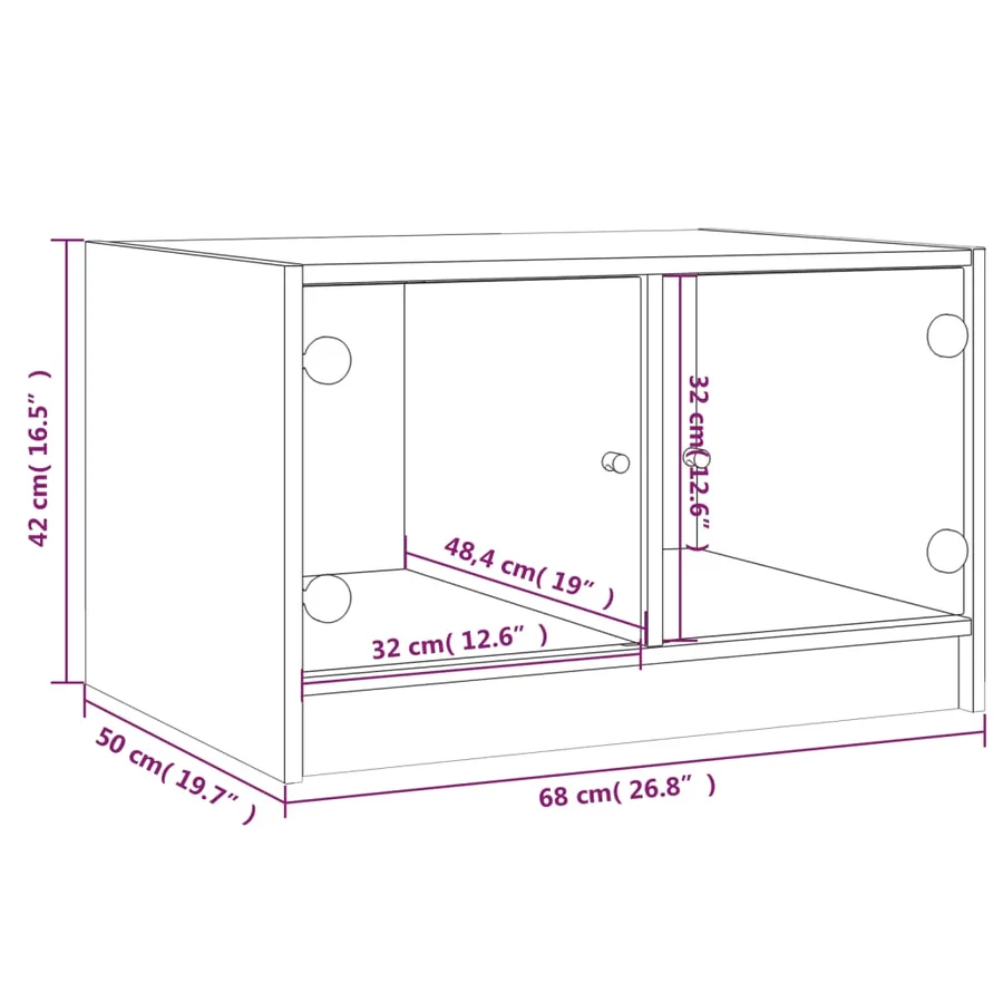 Table basse avec portes en verre noir 68x50x42 cm - 11