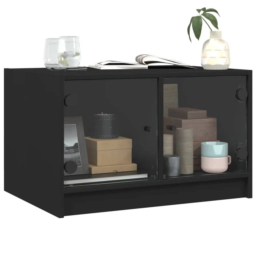 Table basse avec portes en verre noir 68x50x42 cm - 4
