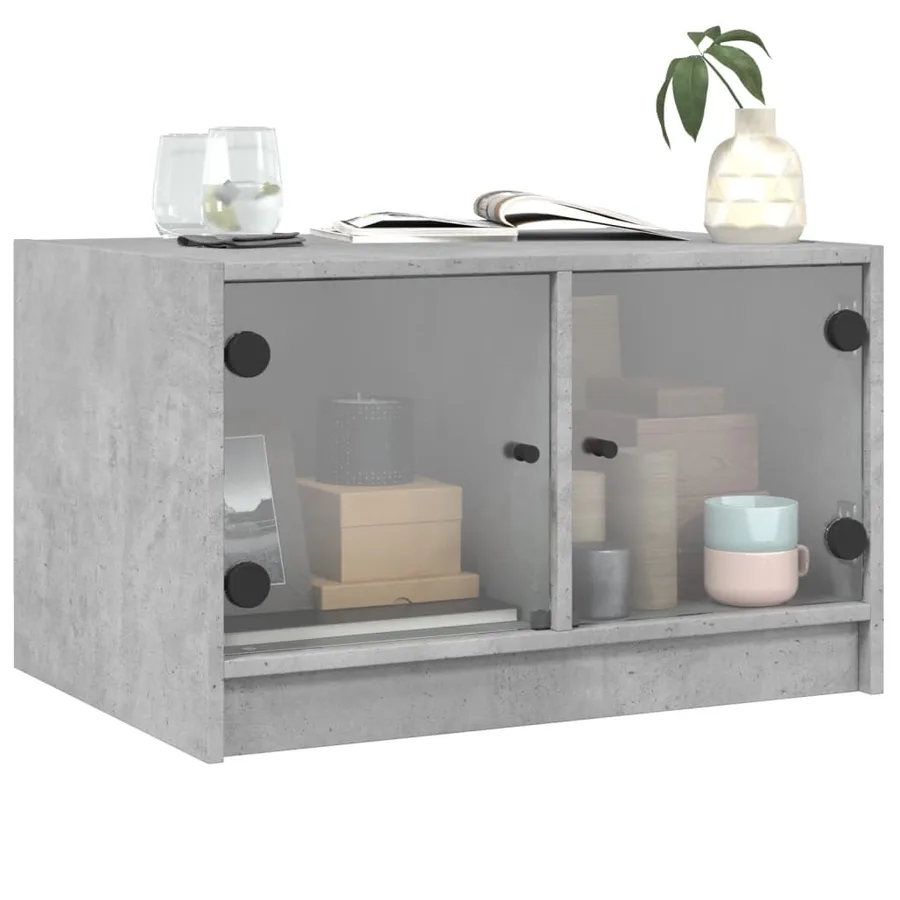 Table basse avec portes en verre gris béton 68x50x42 cm - 4