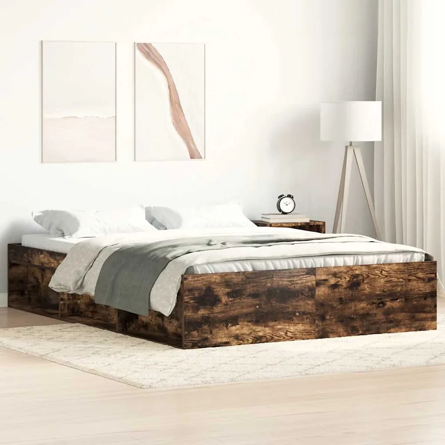 Cadre de lit sans matelas chêne fumé 135x190 cm