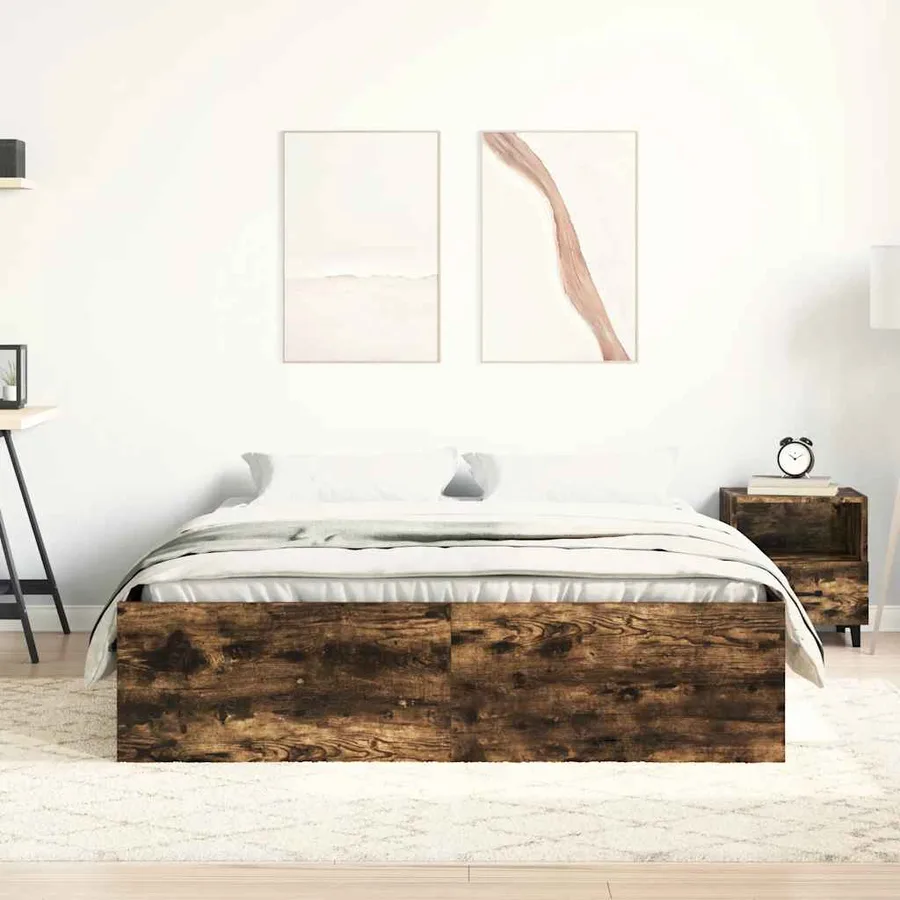 Cadre de lit sans matelas chêne fumé 135x190 cm - 4