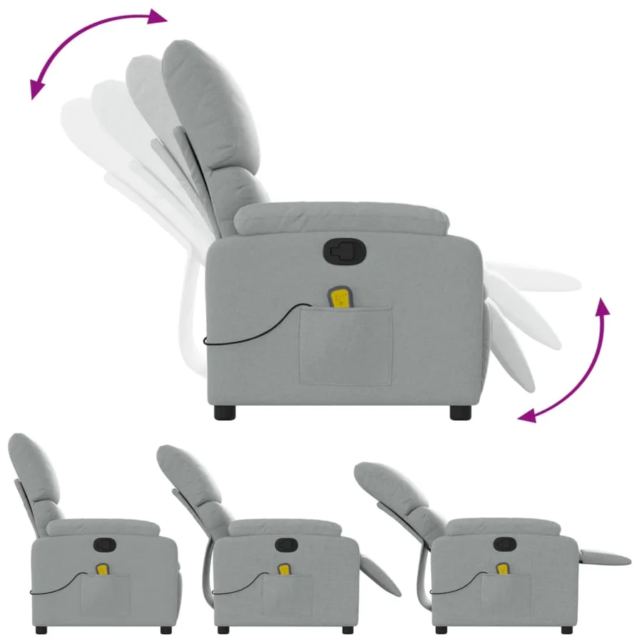 Fauteuil inclinable de massage gris clair tissu - 5