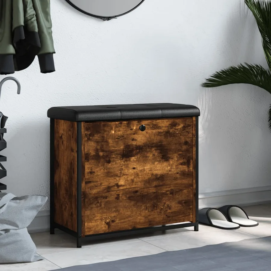 Banc à chaussures avec tiroir rabattable chêne fumé 62x32x56 cm - 3