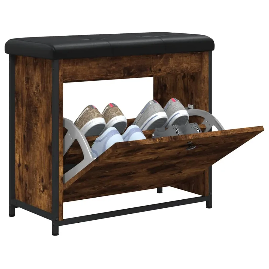 Banc à chaussures avec tiroir rabattable chêne fumé 62x32x56 cm - 4