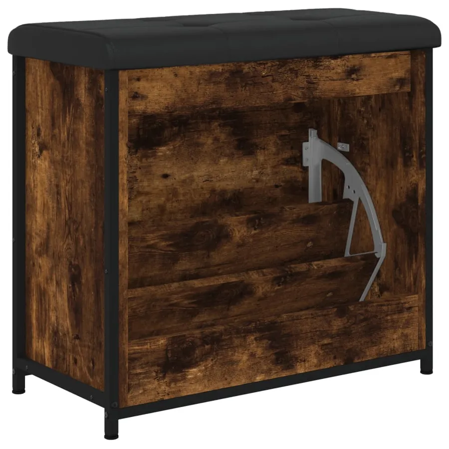 Banc à chaussures avec tiroir rabattable chêne fumé 62x32x56 cm - 8