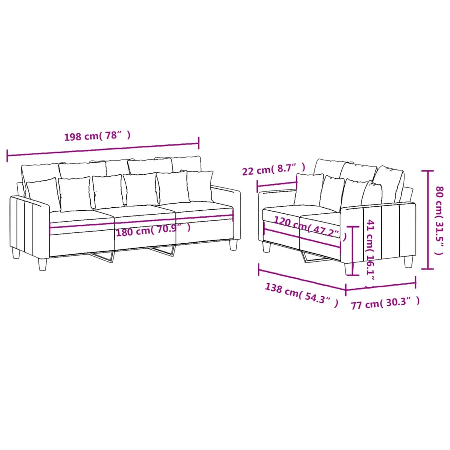 Ensemble de canapés 2 pcs avec coussins Rouge bordeaux Tissu - 7