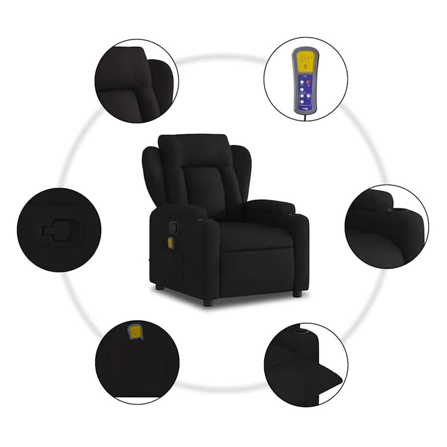 Fauteuil inclinable de massage noir tissu - 6