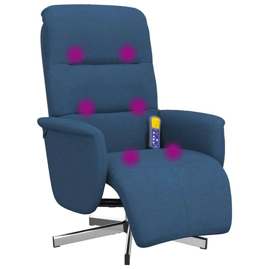 Fauteuil inclinable de massage avec repose-pieds bleu tissu - 2
