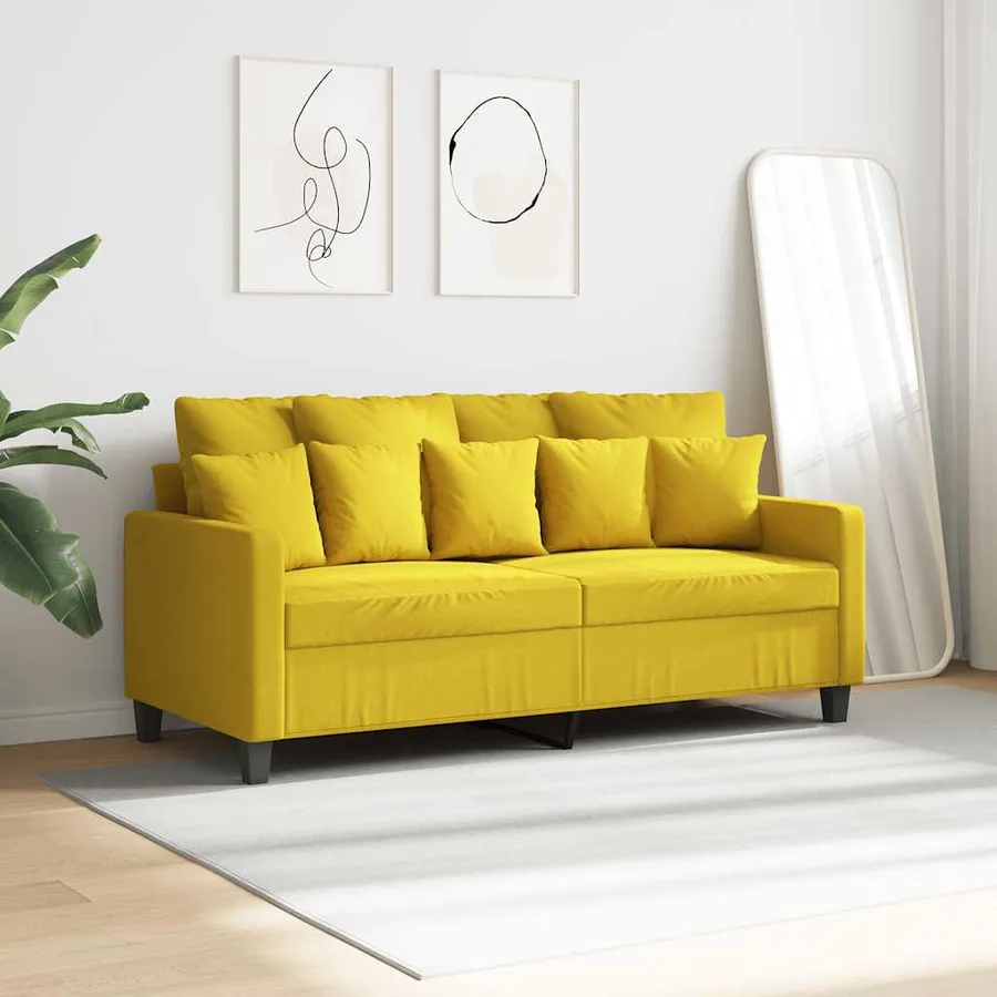 Canapé à 2 places Jaune clair 140 cm Tissu - 3