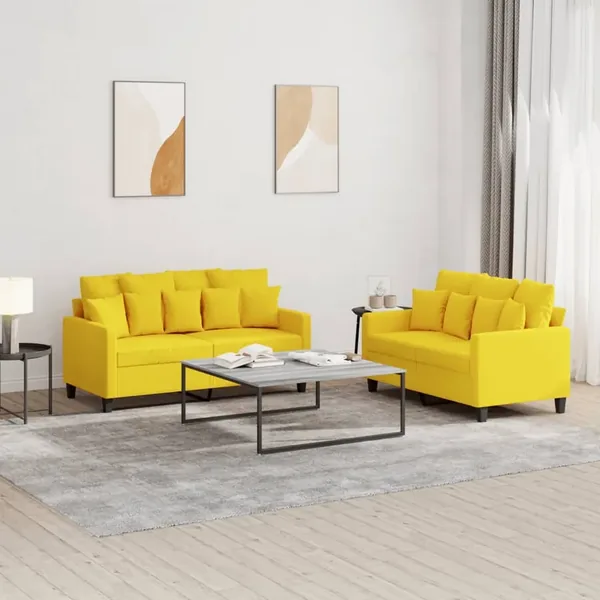 Ensemble de canapés 2 pcs avec coussins Jaune clair Tissu