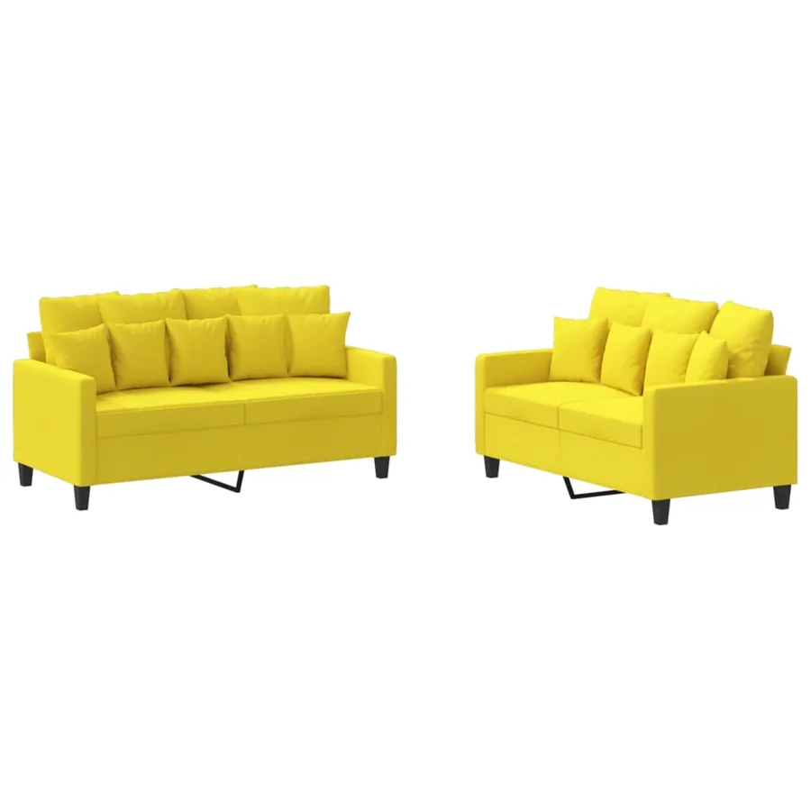 Ensemble de canapés 2 pcs avec coussins Jaune clair Tissu - 2