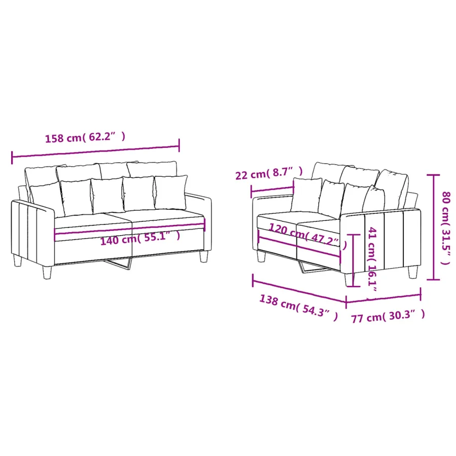 Ensemble de canapés 2 pcs avec coussins Jaune clair Tissu - 7