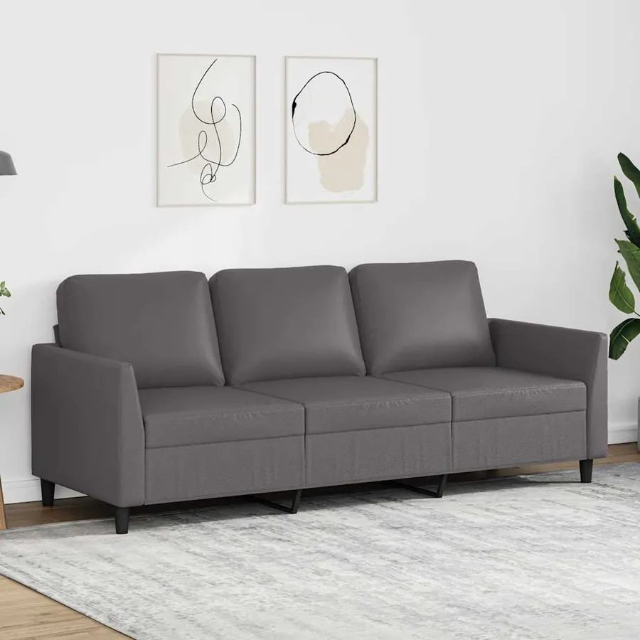 Canapé à 3 places Gris 180 cm Similicuir
