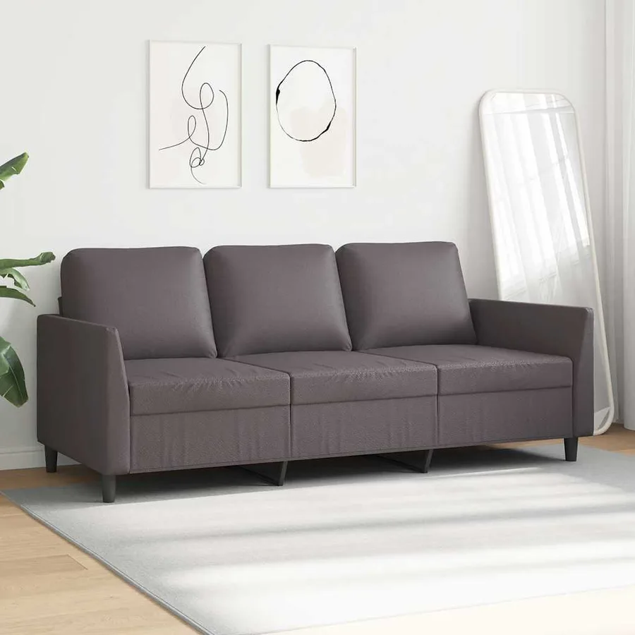 Canapé à 3 places Gris 180 cm Similicuir - 3