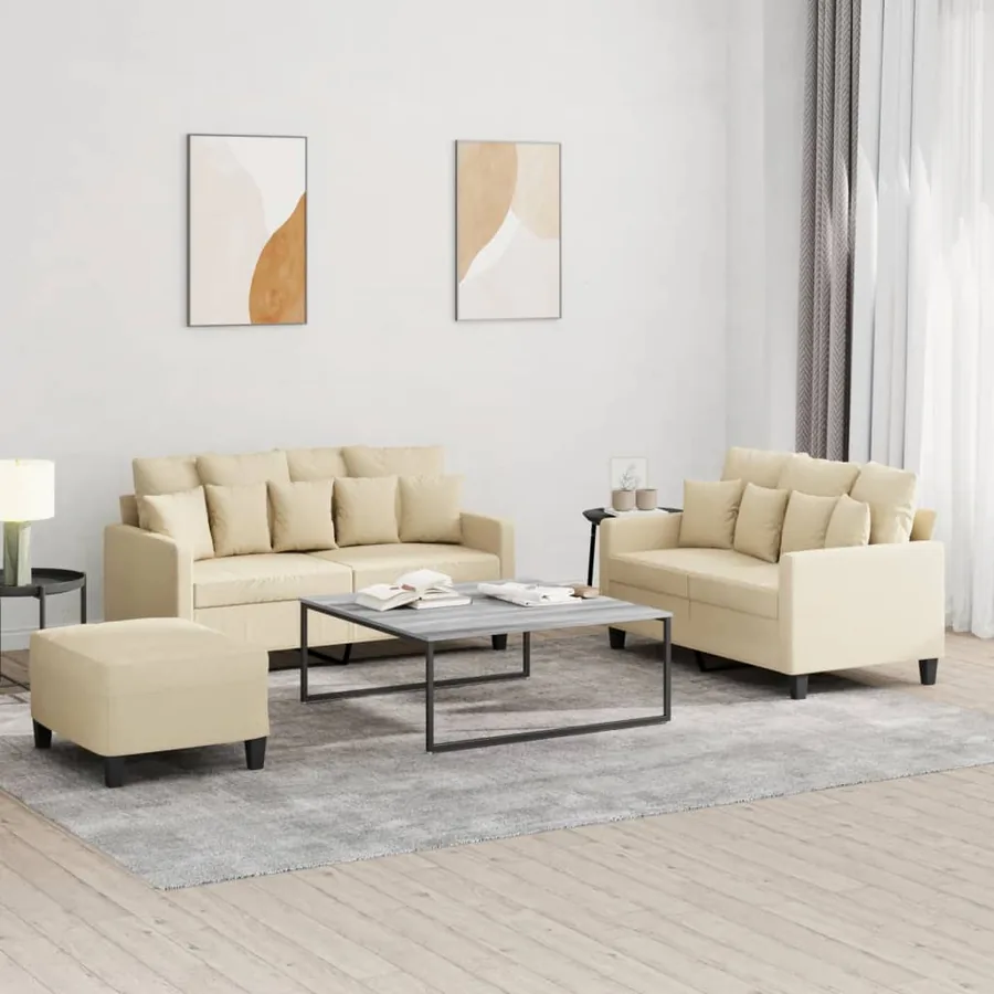Ensemble de canapés 3 pcs avec coussins Crème Tissu