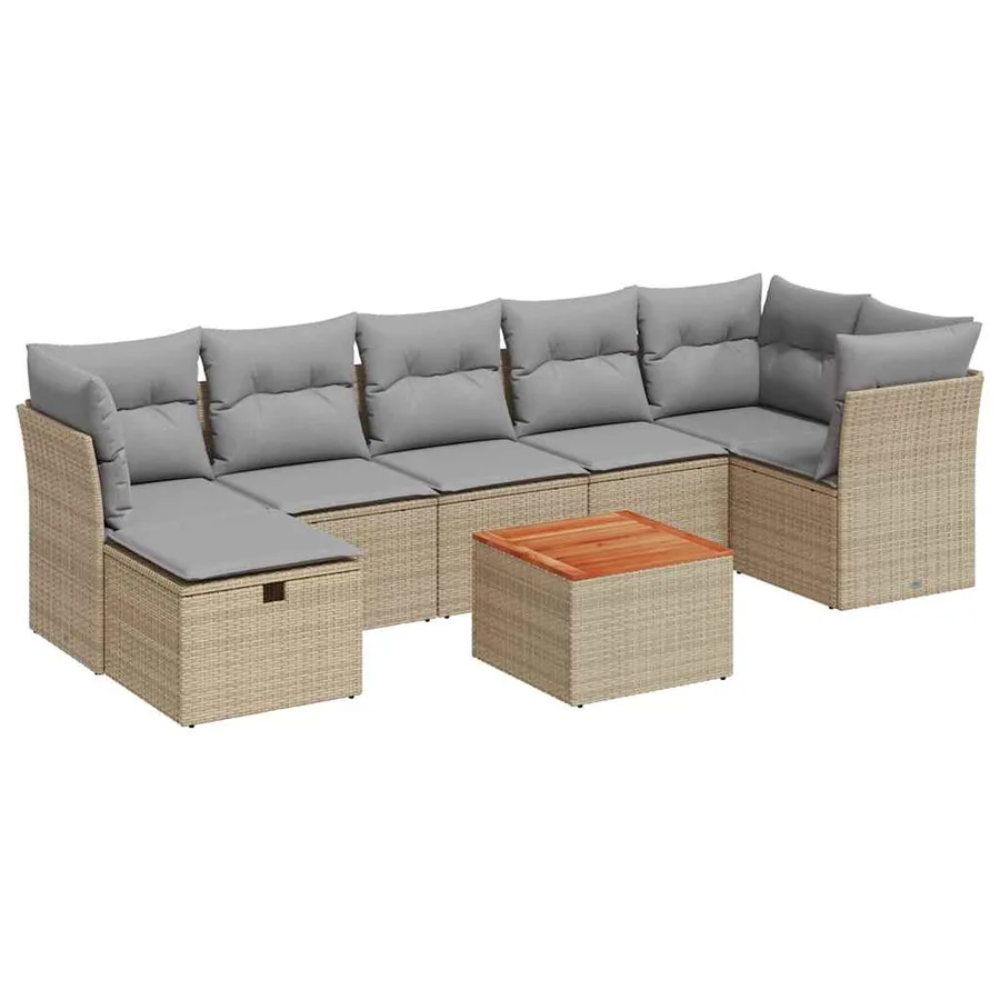Salon de jardin avec coussins 8pcs mélange beige résine tressée - 2