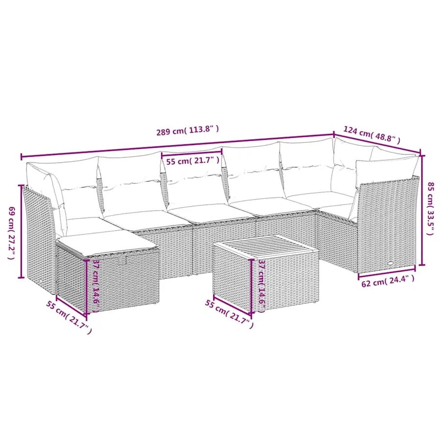 Salon de jardin avec coussins 8pcs mélange beige résine tressée - 4