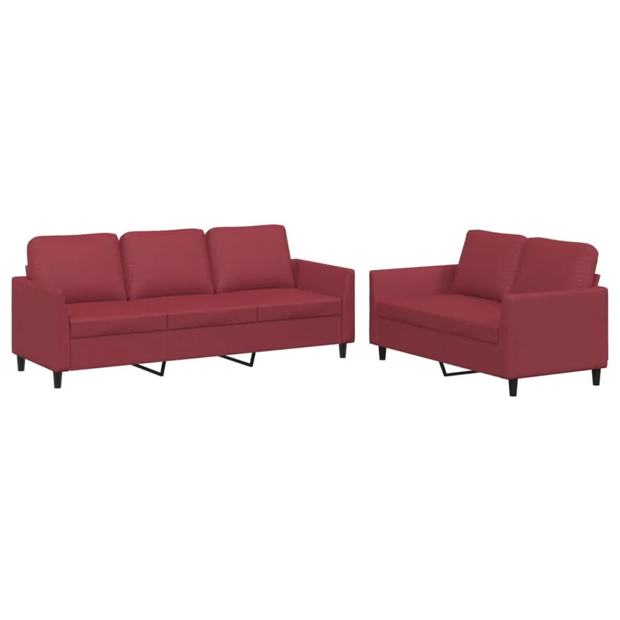 Ensemble de canapés 2 pcs et coussins Rouge bordeaux Similicuir - 2
