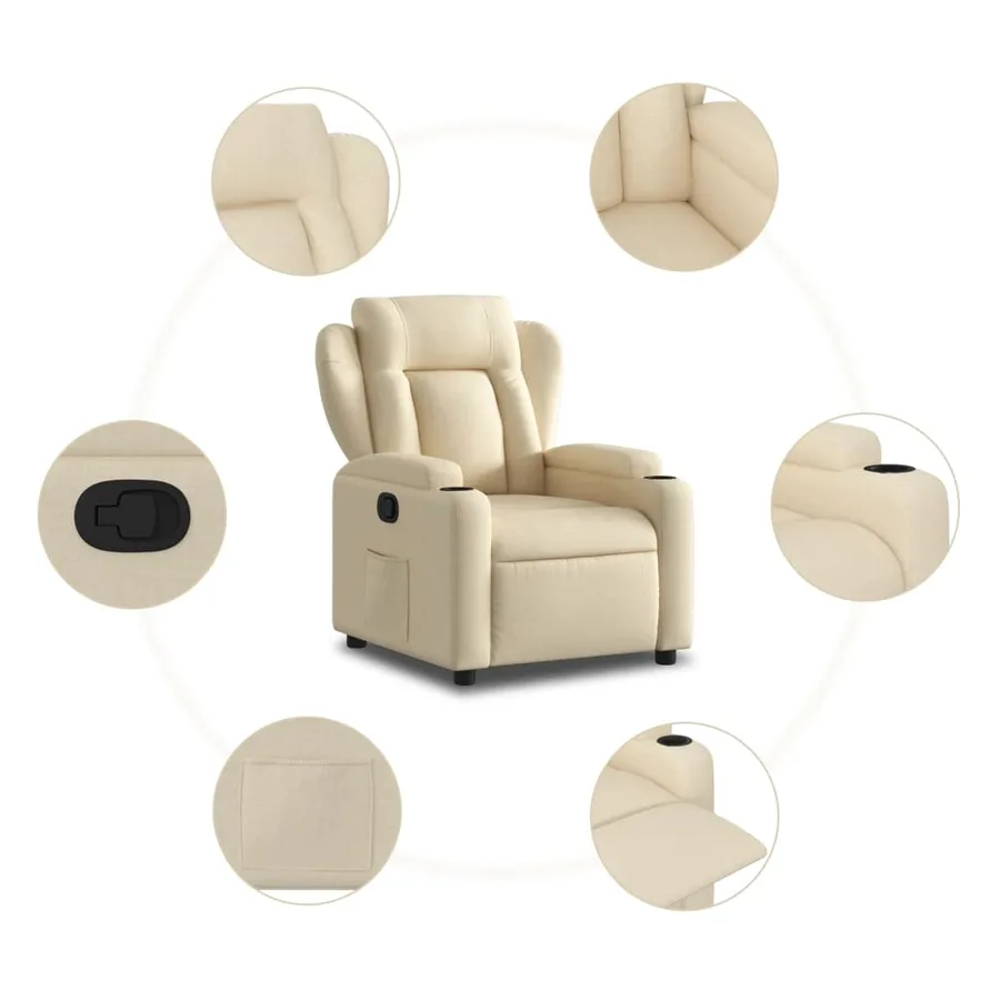 Fauteuil inclinable en tissu crème - 5