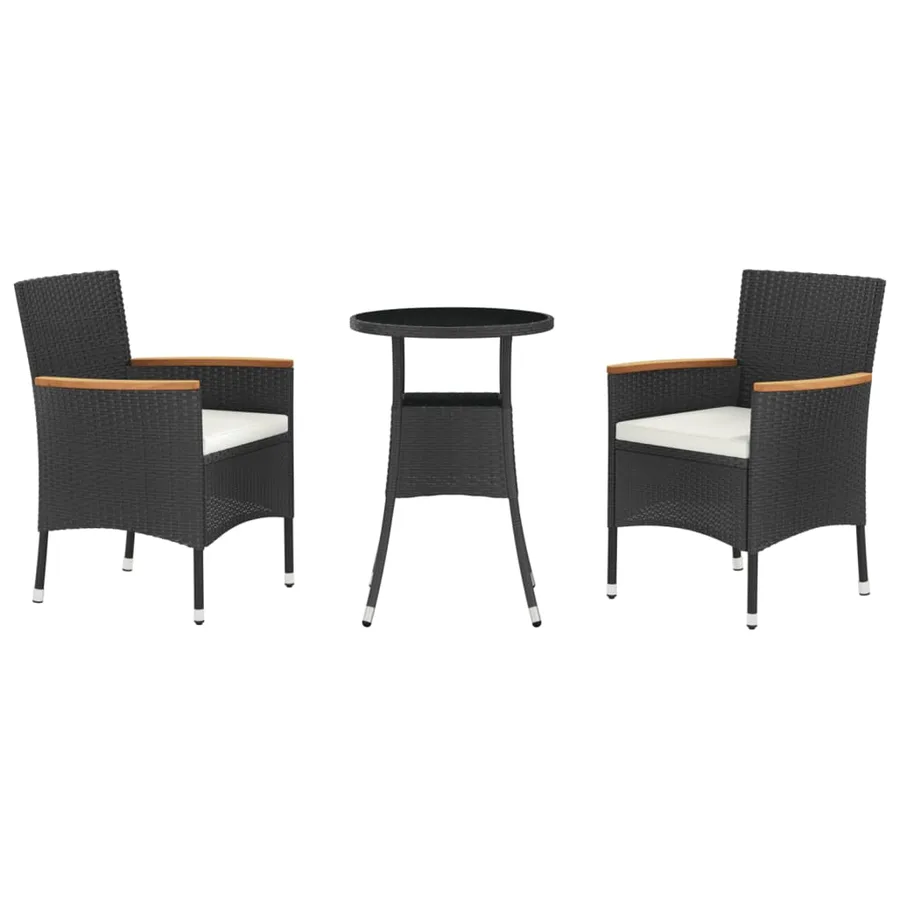 Ensemble de bistro de jardin 3 pcs coussins noir poly rotin - 2
