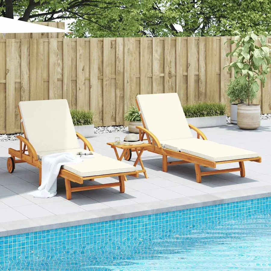 Chaises longues lot de 2 avec table bois massif d'acacia - 3
