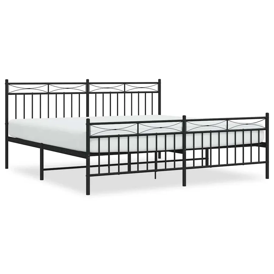 Cadre de lit métal sans matelas avec pied de lit noir 183x213cm - 2