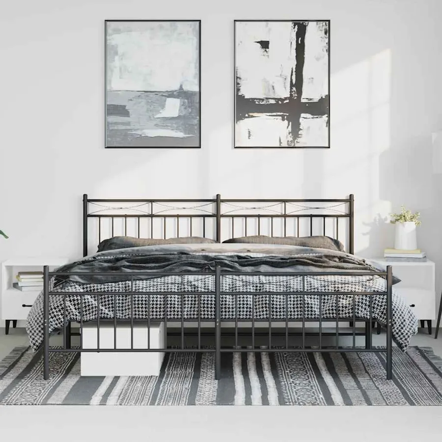 Cadre de lit métal sans matelas avec pied de lit noir 183x213cm - 3