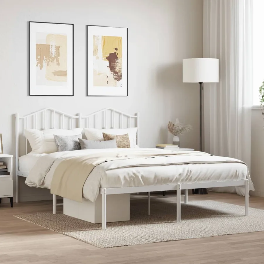 Cadre de lit métal sans matelas et tête de lit blanc 140x190 cm