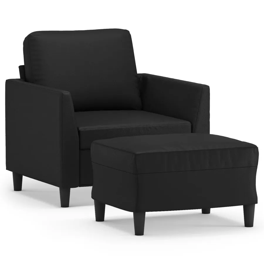 Fauteuil avec repose-pied Noir 60 cm Similicuir - 2