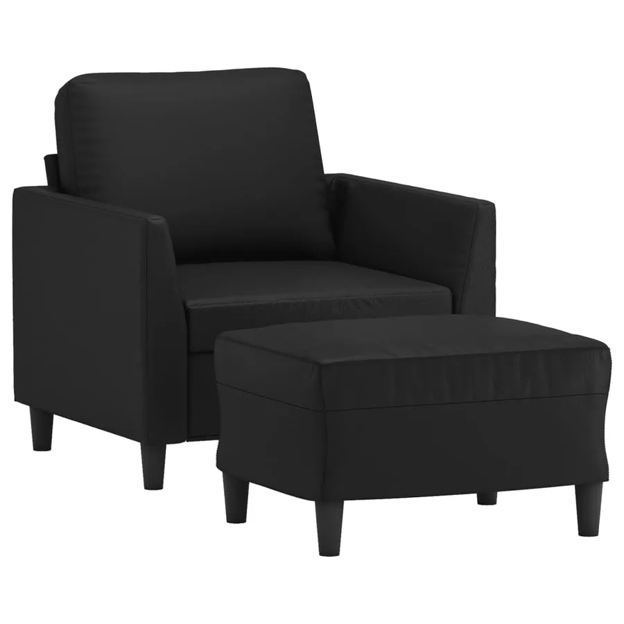 Fauteuil avec repose-pied Noir 60 cm Similicuir - 3