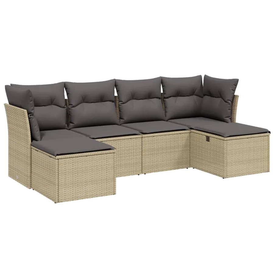 Salon de jardin avec coussins 6pcs mélange beige résine tressée - 2