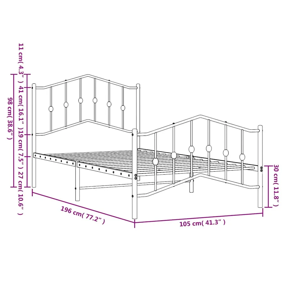 Cadre de lit métal sans matelas et pied de lit blanc 100x190 cm - 10