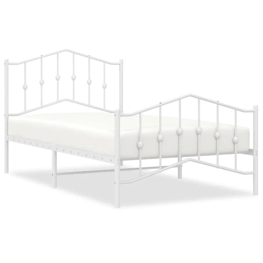 Cadre de lit métal sans matelas et pied de lit blanc 100x190 cm - 2