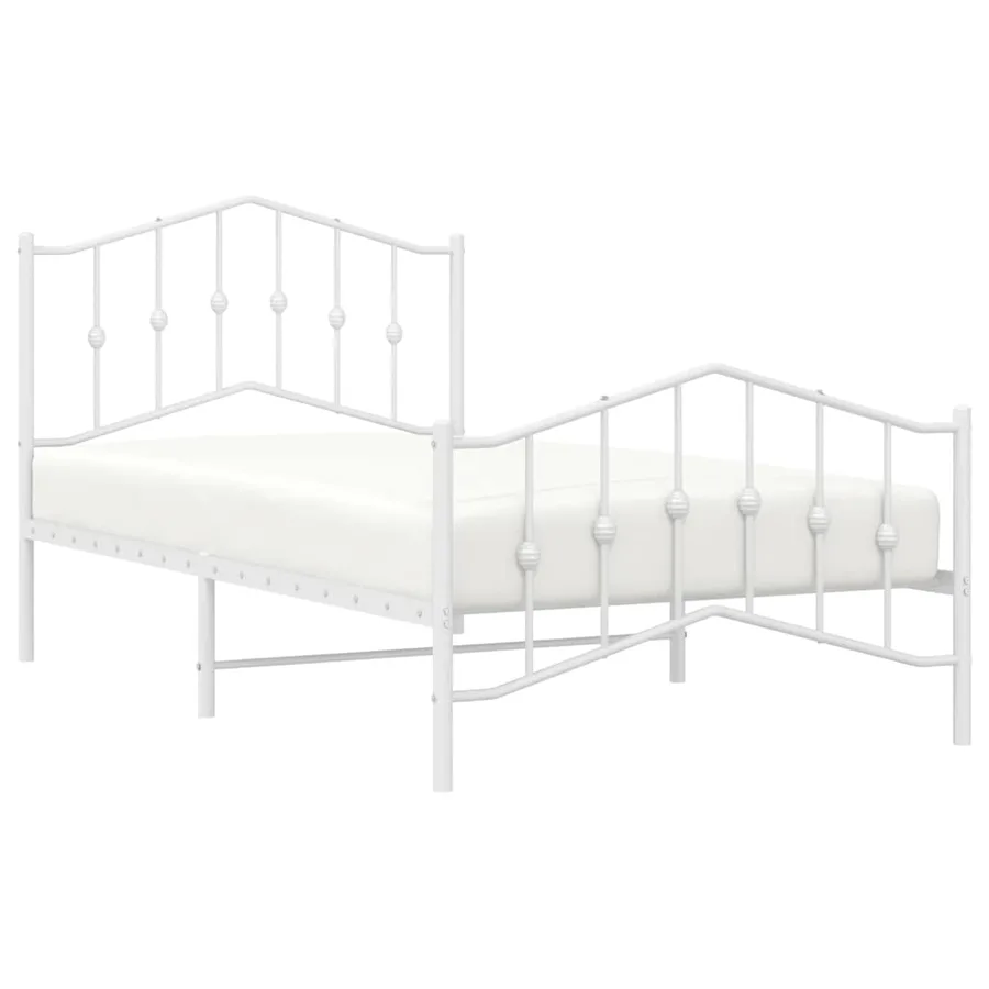 Cadre de lit métal sans matelas et pied de lit blanc 100x190 cm - 4