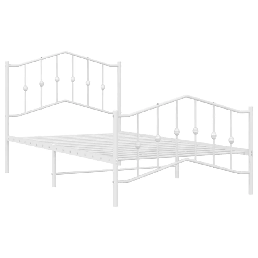 Cadre de lit métal sans matelas et pied de lit blanc 100x190 cm - 5