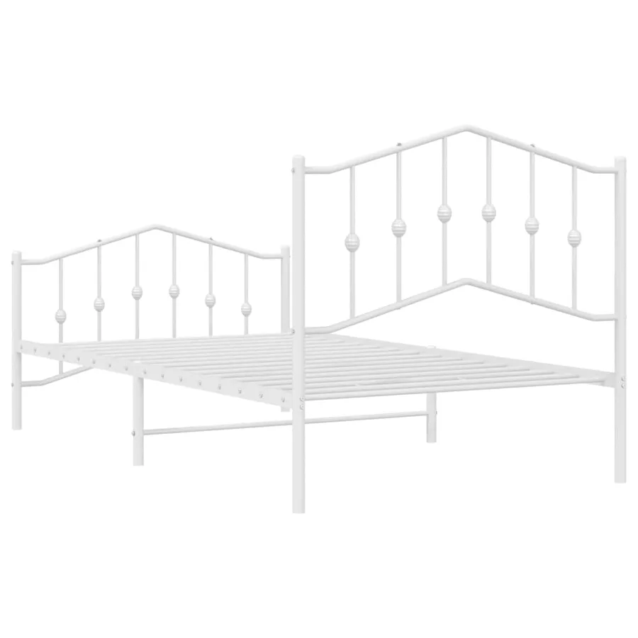 Cadre de lit métal sans matelas et pied de lit blanc 100x190 cm - 8